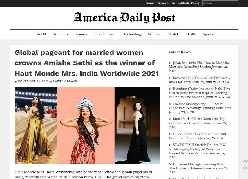 america-daily Mrs India Worldwide Media