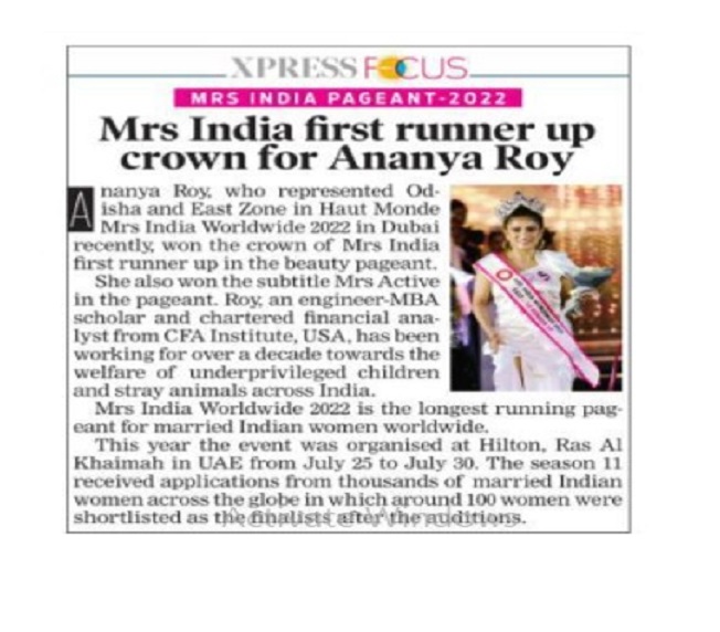 Mrs India Worldwide Media- Xpressfocus, blown by the roar of Mrs. India Worldwide 2022