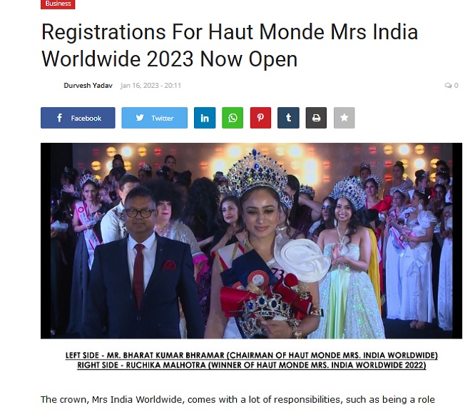 Mrs India Worldwide Media-Hello mirror , blown by the roar of Mrs. India Worldwide 2022